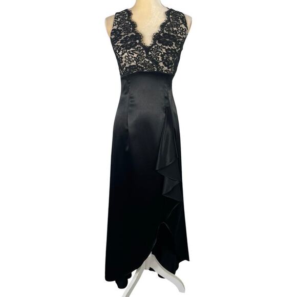 Scott McClintock Black Satin Maxi Dress Size 4 Formal Prom Wedding Cocktail - Picture 1 of 15